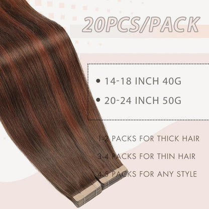 Echthaar Tape Extensions 55cm Schokoladenbraun