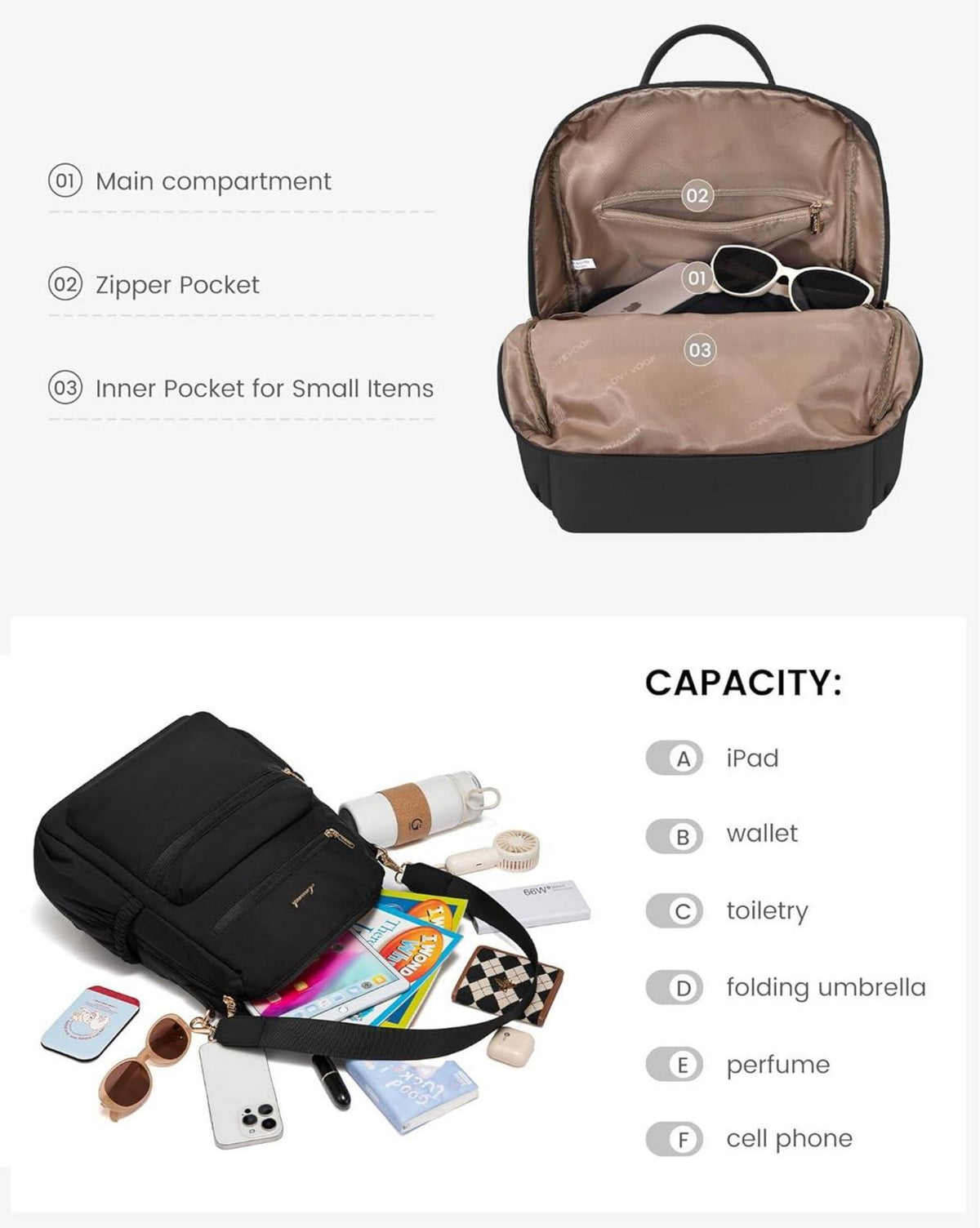 Leichter Damenrucksack 2-in-1 wasserdicht