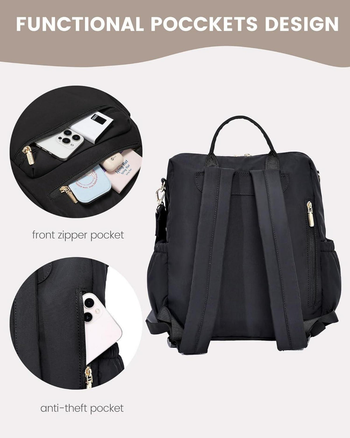 Damen Rucksack Klein Cityrucksack Handtasche 2 in 1 Wasserabweisend Casual