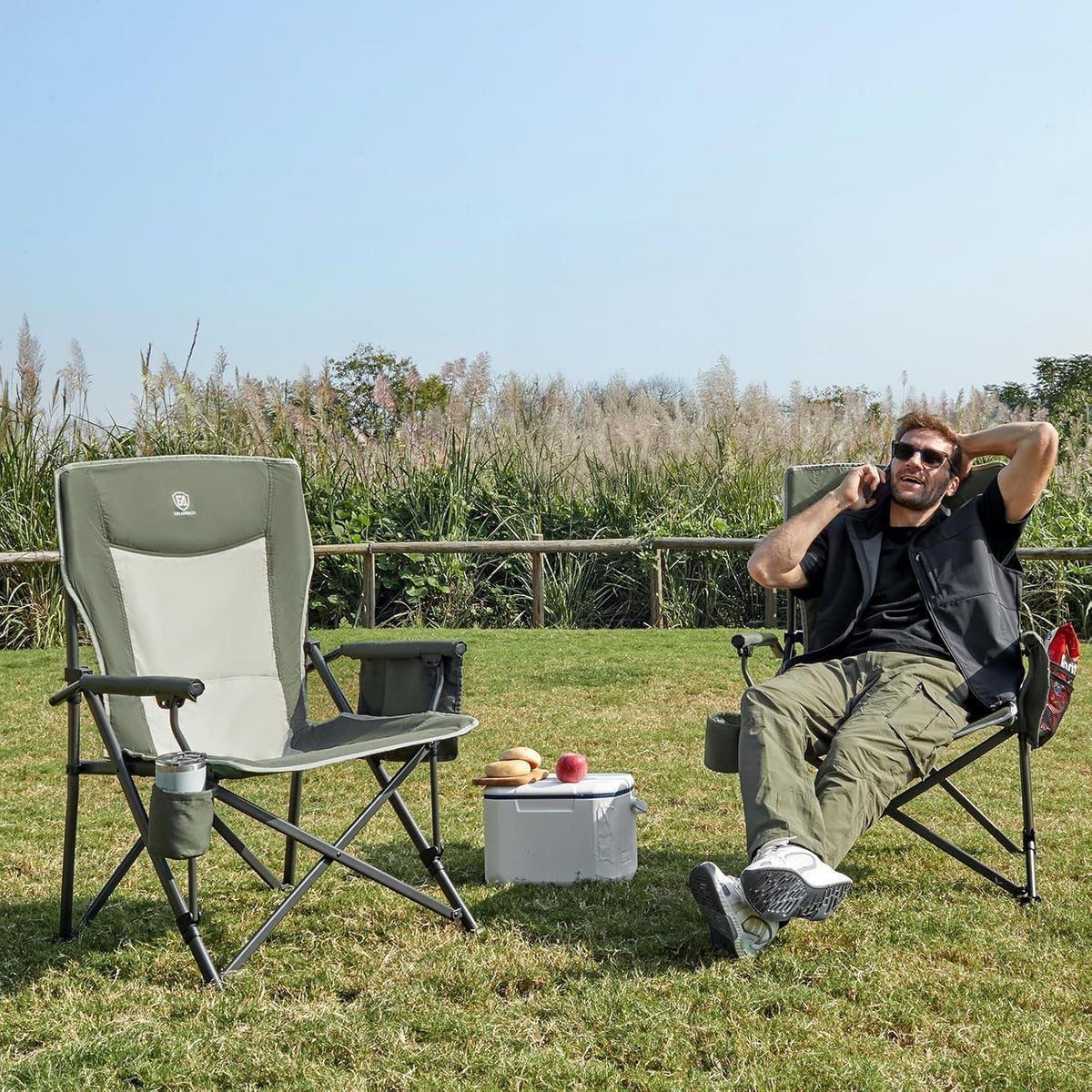 XL Campingstuhl faltbar 230kg belastbar mit Getränkehalter Grün