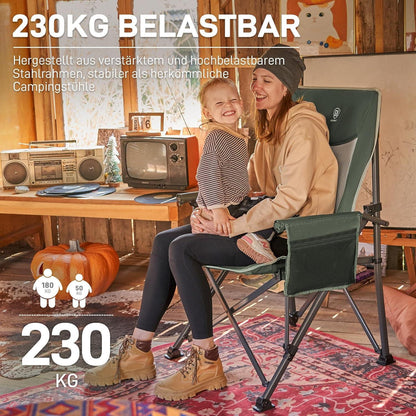 XL Campingstuhl faltbar 230kg belastbar mit Getränkehalter Grün