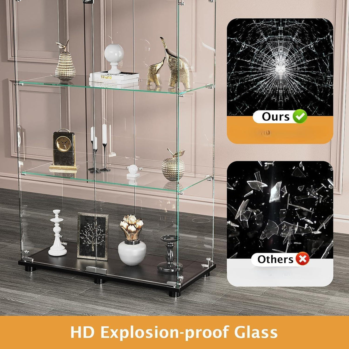Glasvitrine Standvitrine Schwarz 2 Tür, 4 Etagen