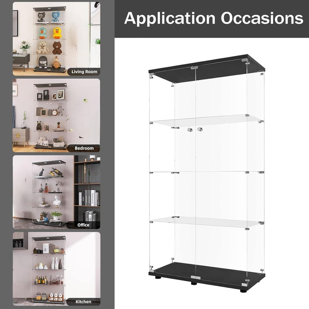 Glasvitrine Standvitrine Schwarz 2 Tür, 4 Etagen