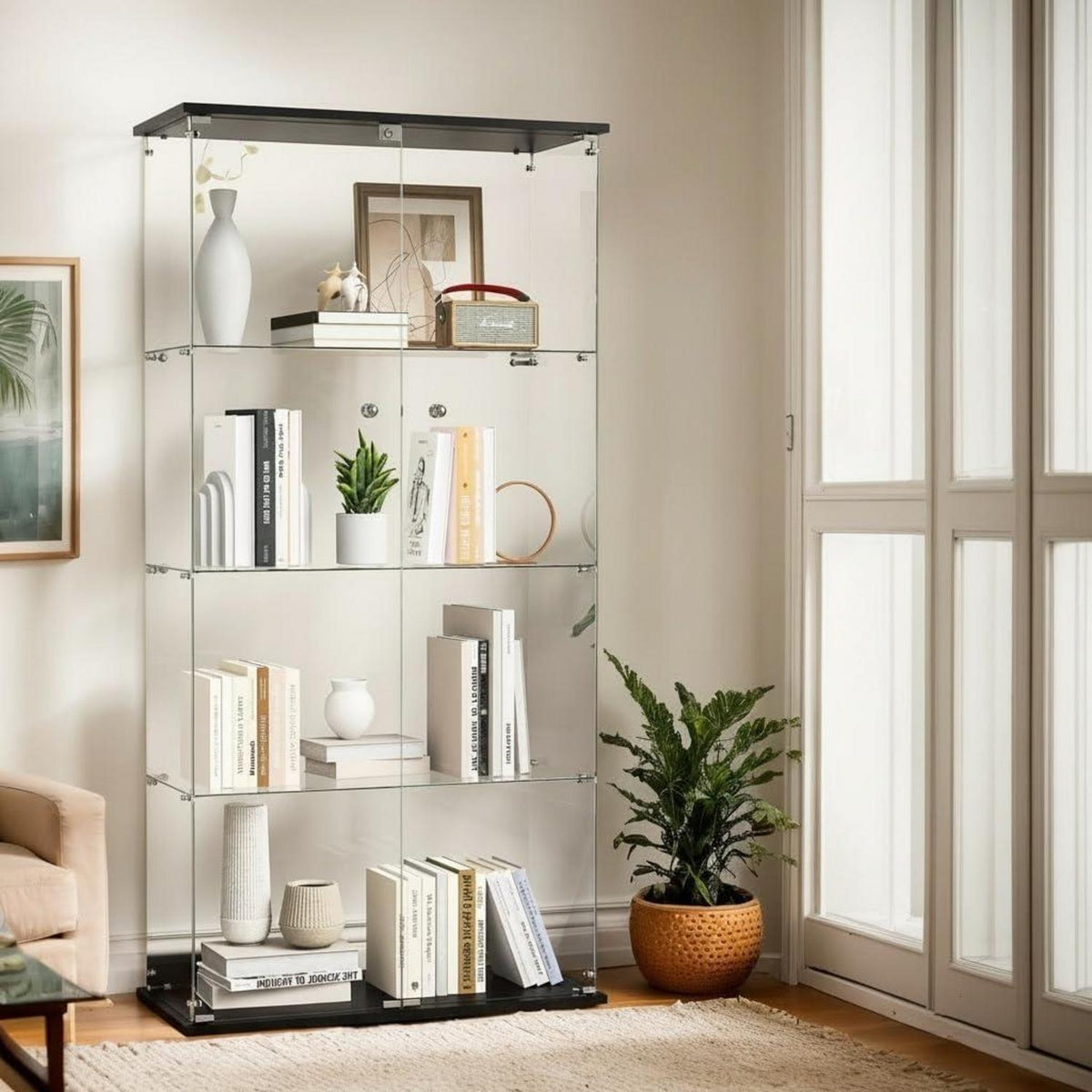 Glasvitrine Standvitrine Schwarz 2 Tür, 4 Etagen