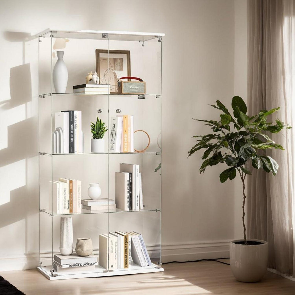 Glasvitrine Standvitrine weiß, 2 Türen, 4 Etagen