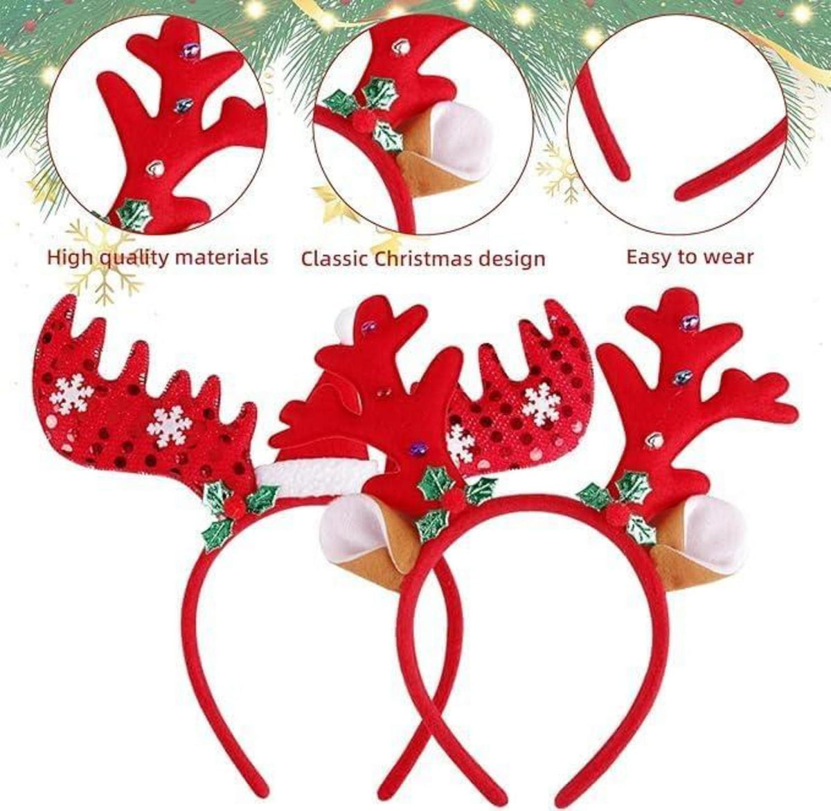 Weihnachts Rentier Geweih Stirnbänder 2 Stück für Kinder & Erwachsene