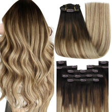 Clip-in Echthaar Extensions Balayage Braun Blond 40cm