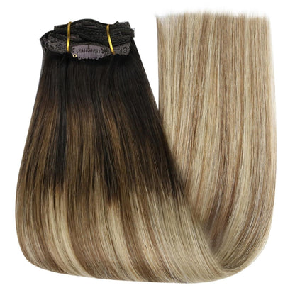 Clip-in Echthaar Extensions Balayage Braun Blond 40cm