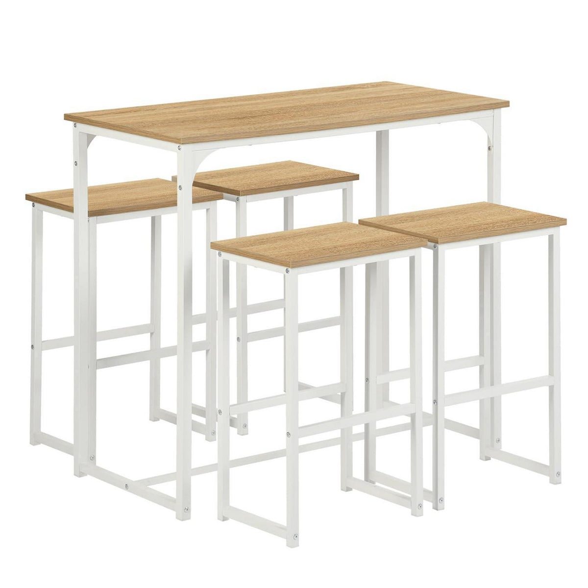 Bartisch Set mit 4 Barhockern – Industriestil Eiche & Weiß