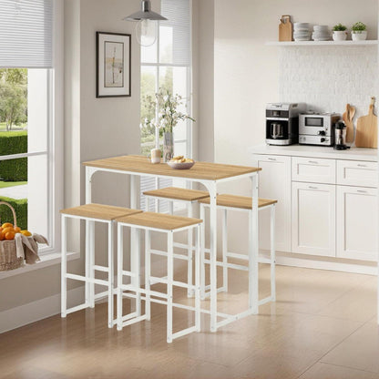 Bartisch Set mit 4 Barhockern – Industriestil Eiche & Weiß