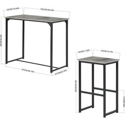 Bartisch Set mit 4 Barhockern – Industriestil Grau