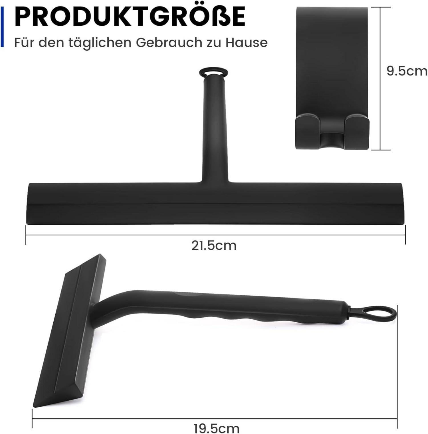 Duschabzieher Schwarz Silikon 21,5cm Halterung ohne Bohren