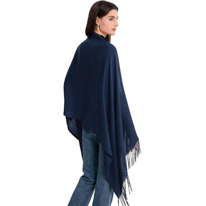 Langer Winterschal Damen mit Fransen Navy Blau