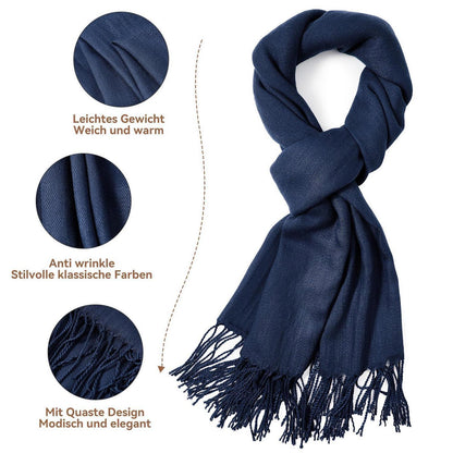 Langer Winterschal Damen mit Fransen Navy Blau