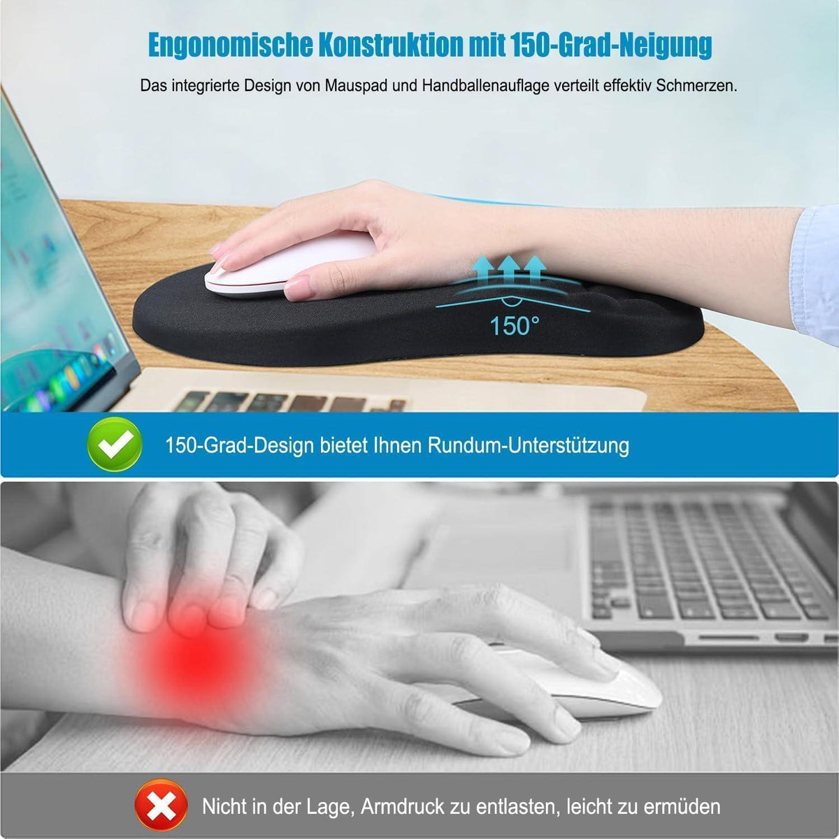 Ergonomisches Mauspad mit Handgelenkauflage, blau