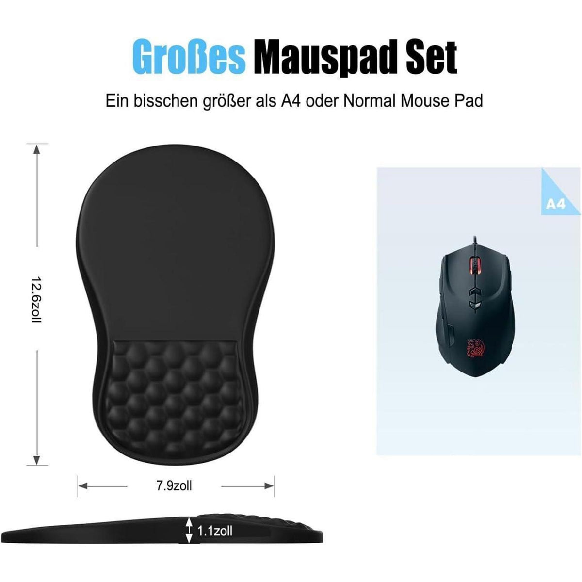 Ergonomisches Mauspad mit Handgelenkauflage, blau