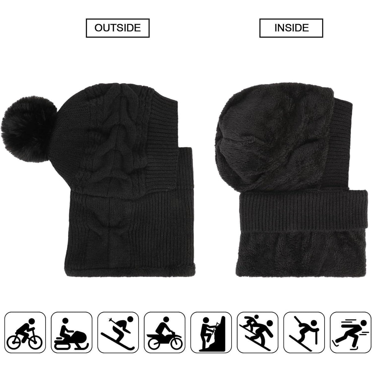 Warme Damen Sturmhaube Fleece 3in1 für Winter Outdoor