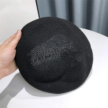 Damen Baskenmütze Sommer Atmungsaktiv – Leichte Beanie-Mütze Schwarz