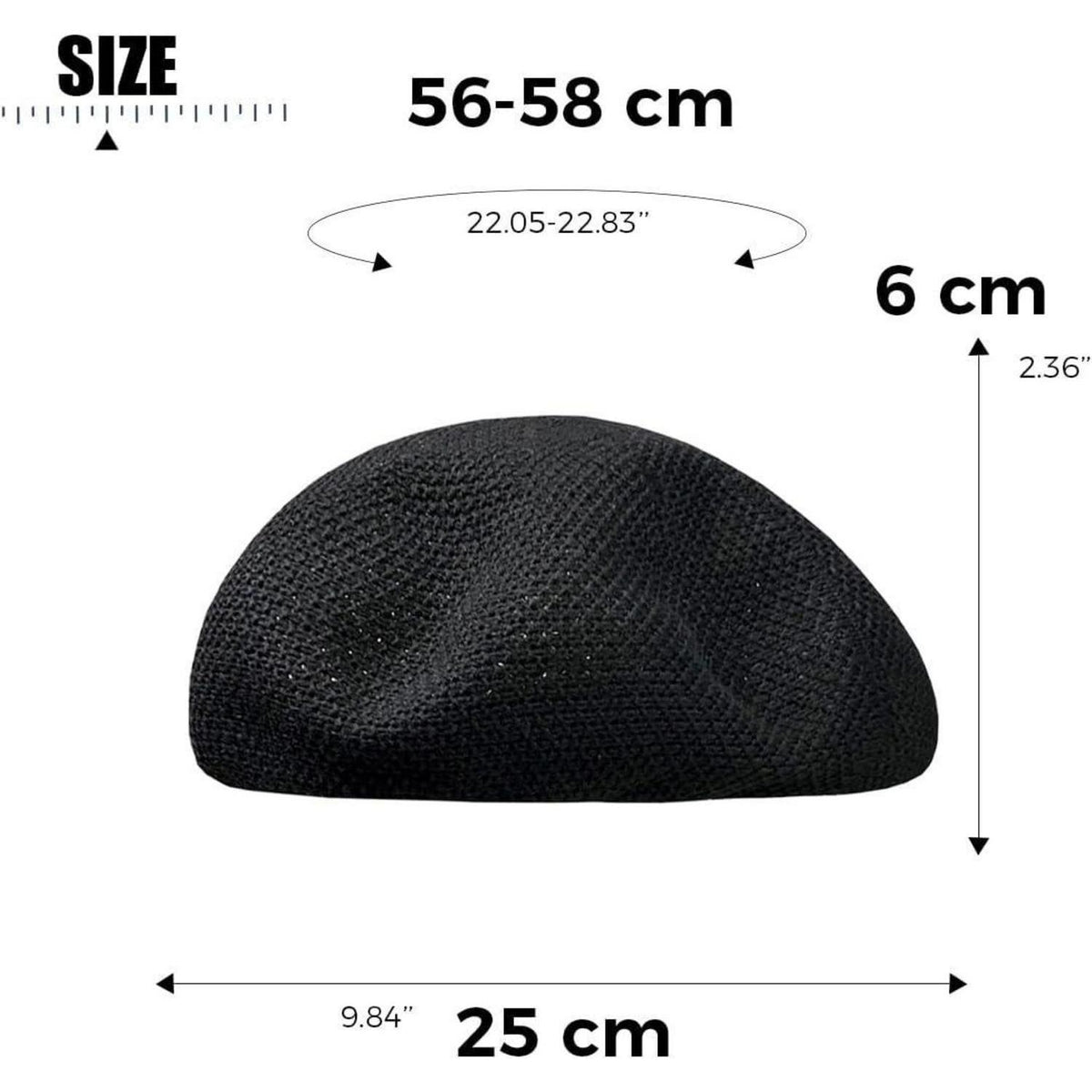 Damen Baskenmütze Sommer Atmungsaktiv – Leichte Beanie-Mütze Schwarz