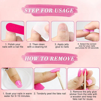 24 Stück Nägel Zum Aufkleben Kurz Eckig French Press on Nails Lila