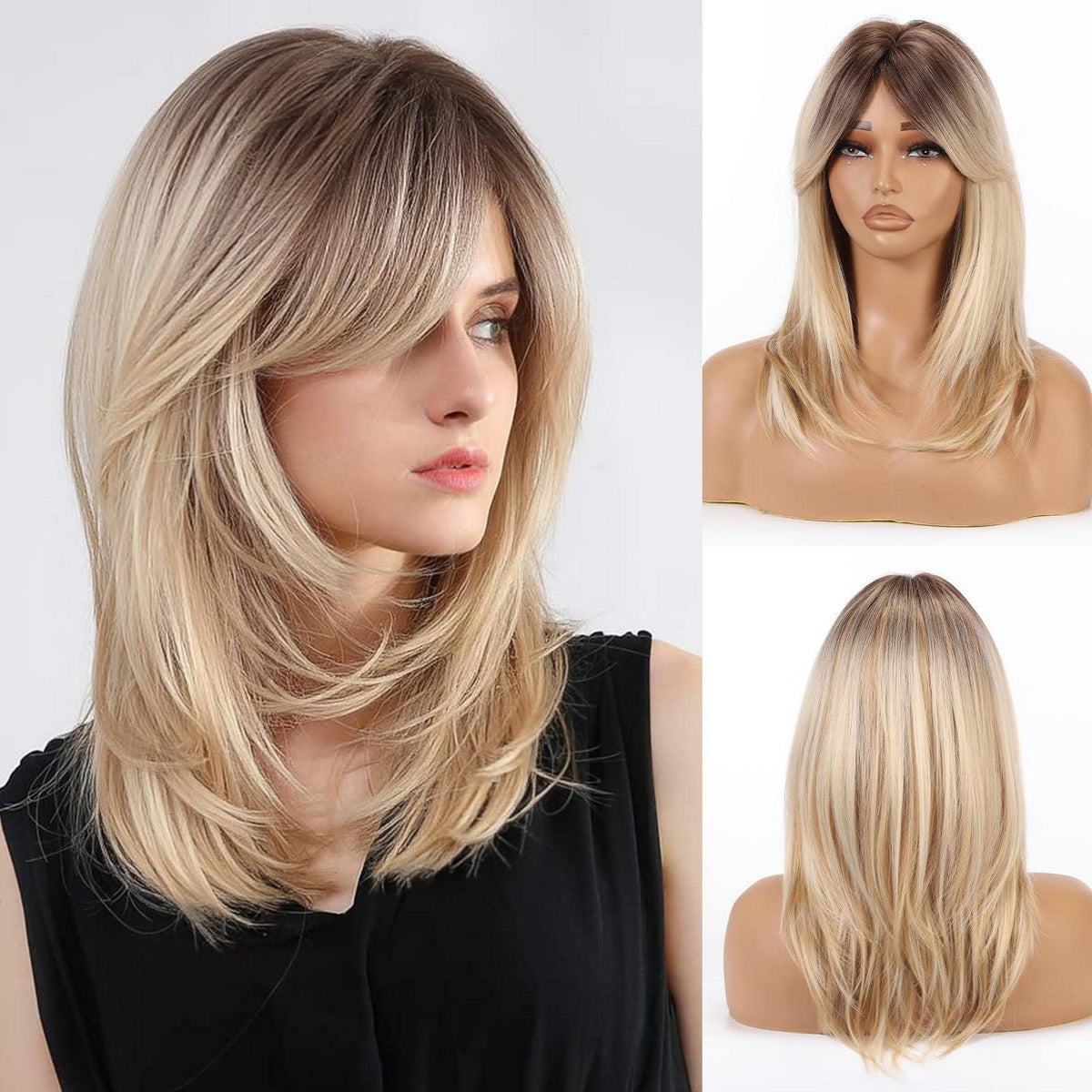 Schmutzige Blonde Perücke mit Pony – Schulterlang & Hitzebeständig