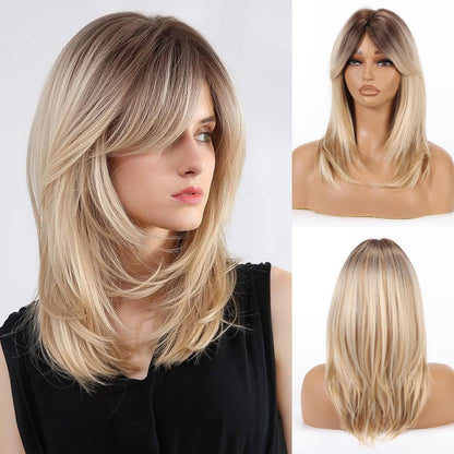 Schmutzige Blonde Perücke mit Pony – Schulterlang & Hitzebeständig