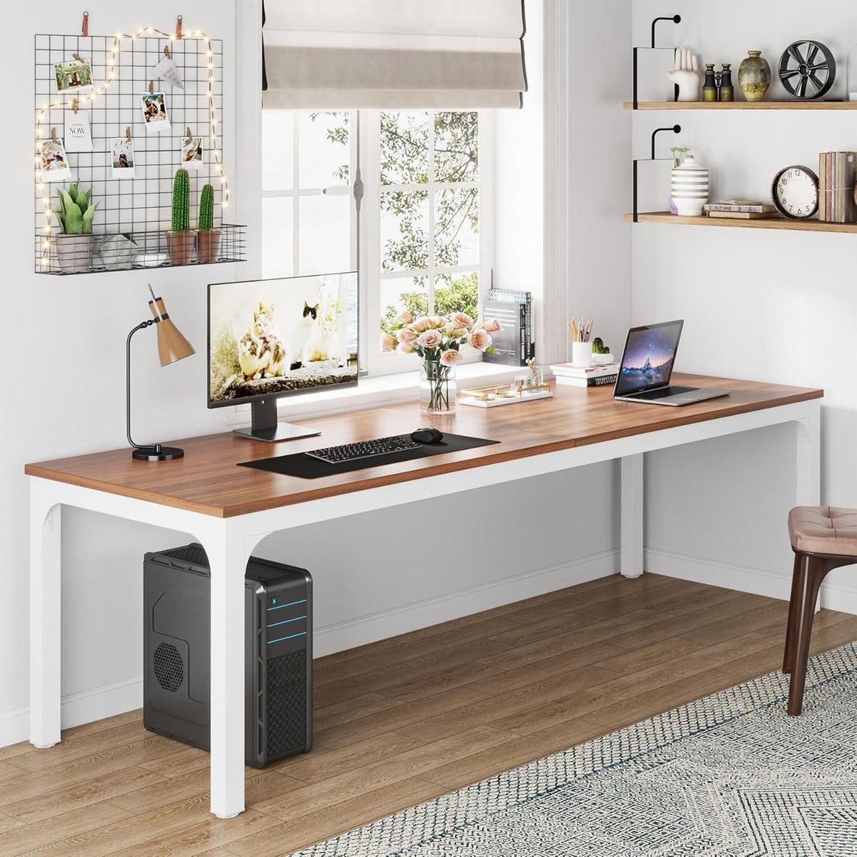 Doppelter Schreibtisch 200x70cm – Home Office & Büro Tisch Nussbaum