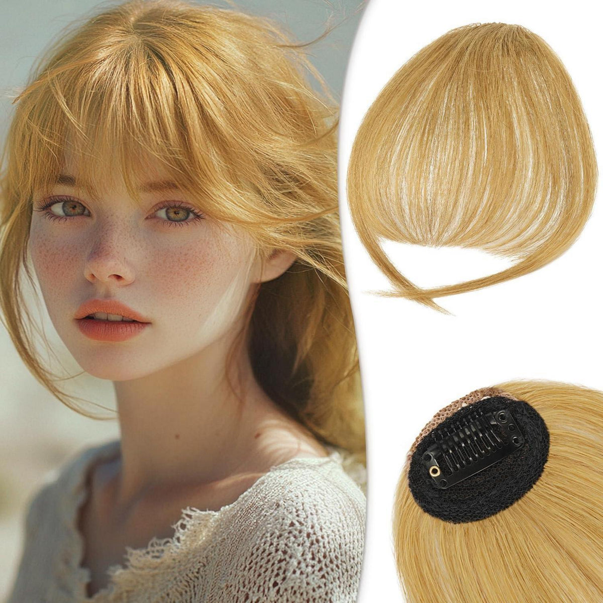 Natürlicher Pony Clip aus Echthaar – Aschblond