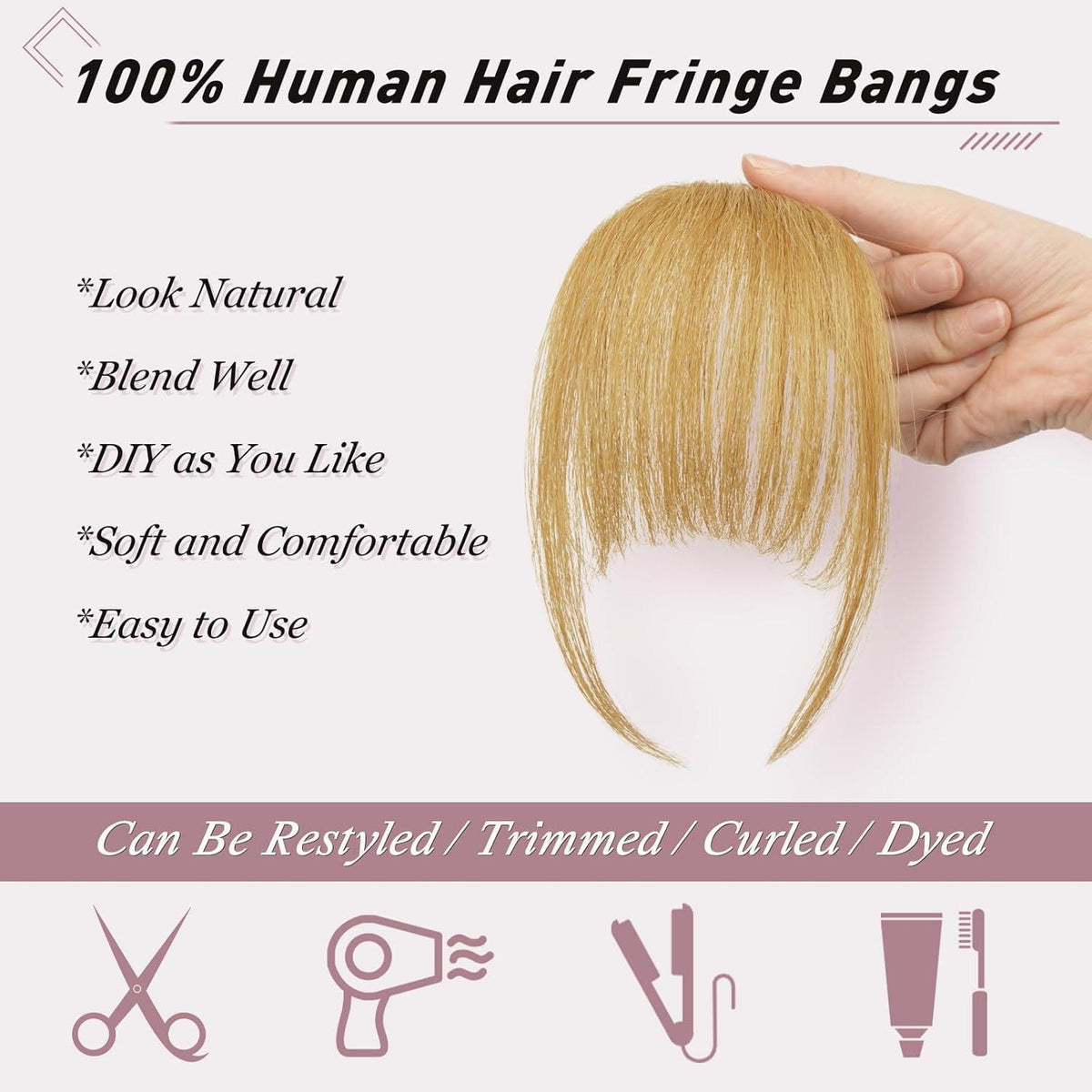 Natürlicher Pony Clip aus Echthaar – Aschblond