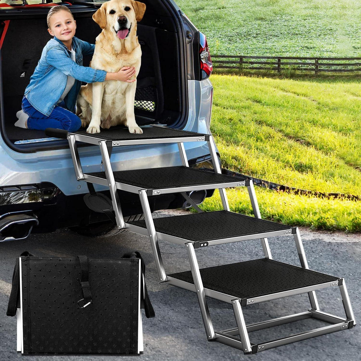 Hundetreppe Klappbar – Extra Breit & Robust für Große Hunde