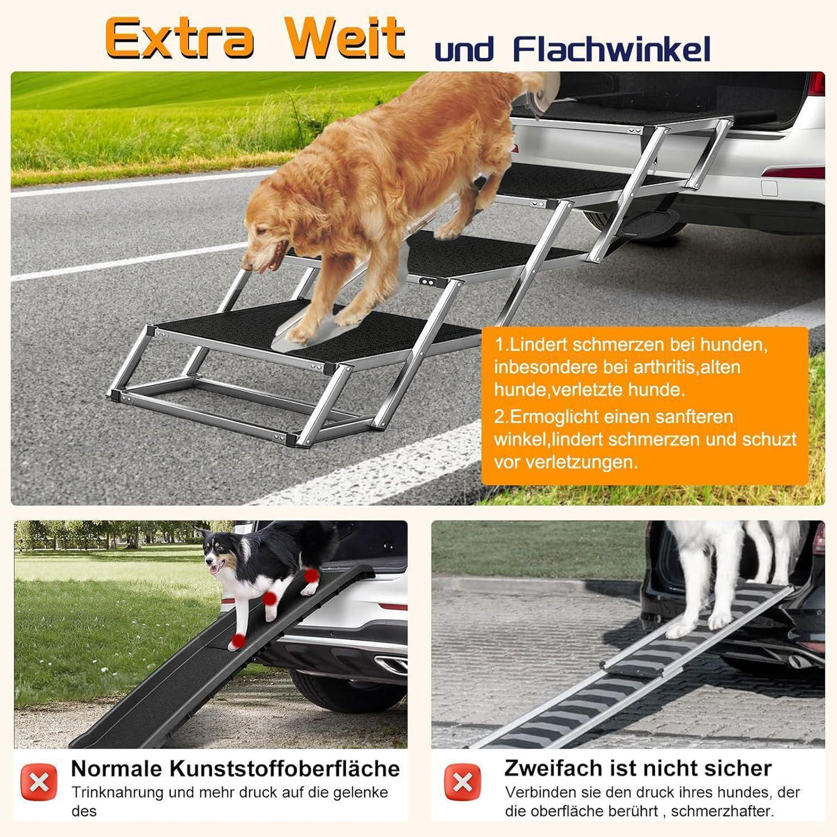 Hundetreppe Klappbar – Extra Breit & Robust für Große Hunde