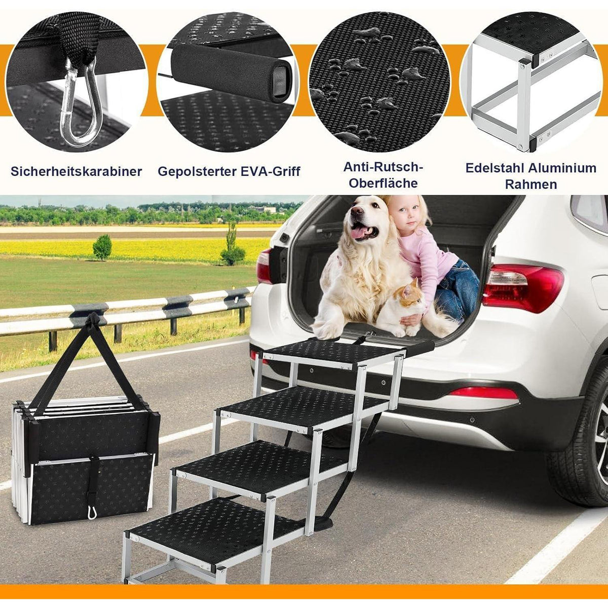 Hundetreppe Klappbar – Extra Breit & Robust für Große Hunde