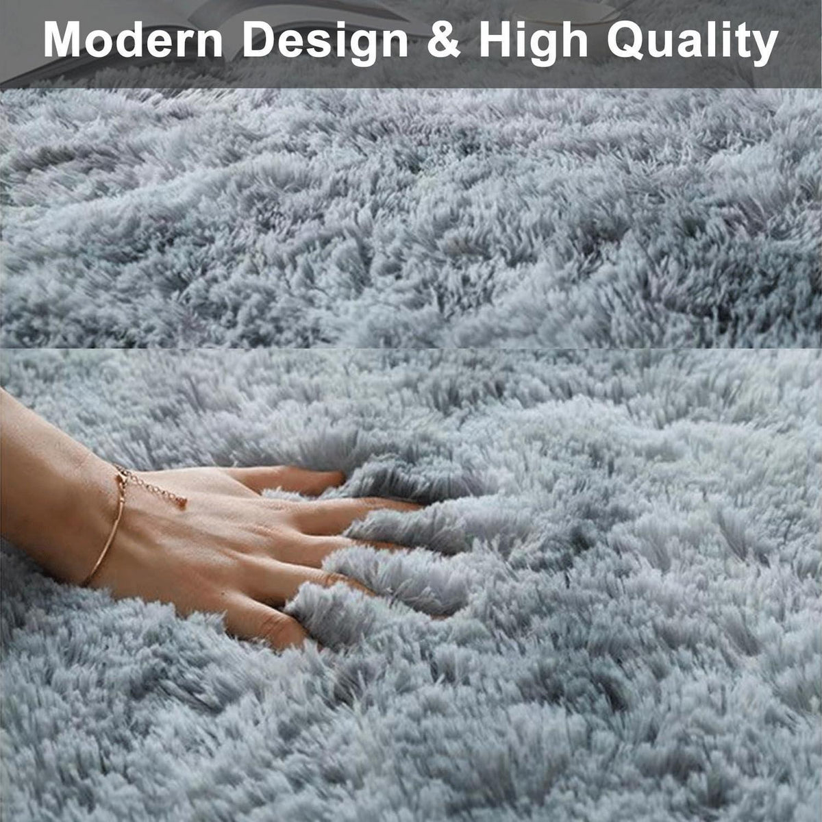 Runder Teppich Grau Hochflor Flauschig Weich Wohnzimmer Schlafzimmer