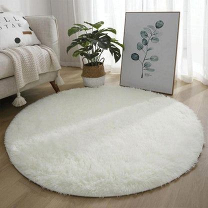 Runder Hochflor Teppich Flauschig Weiß 180cm