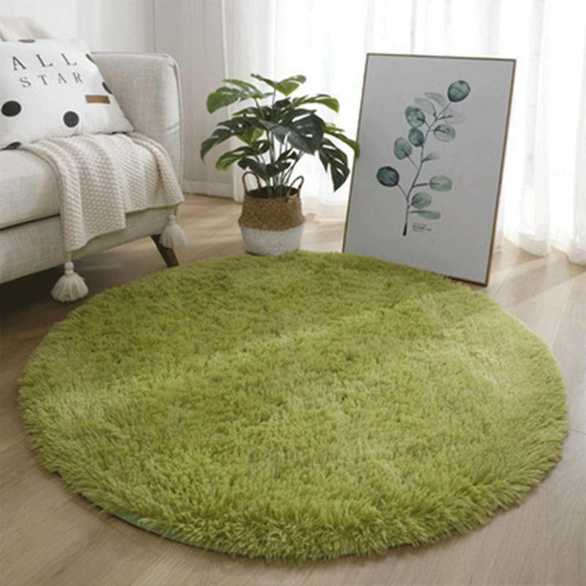 Runder Teppich Grün 180cm – Flauschiger Wohnzimmerteppich Modern