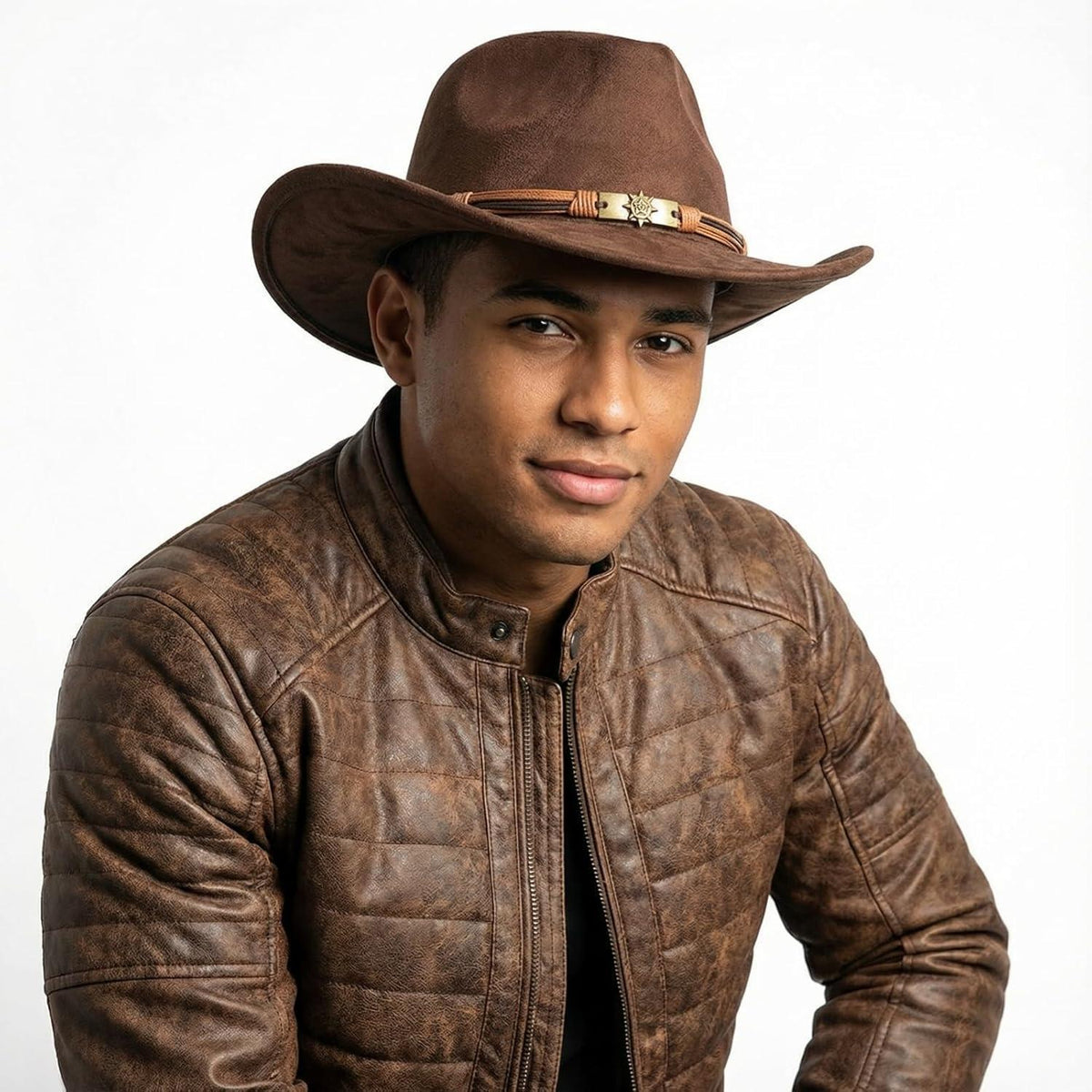 Cowboyhut Damen Herren - Westernhut mit Seildeko in Lederoptik