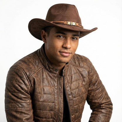 Cowboyhut Damen Herren - Westernhut mit Seildeko in Lederoptik