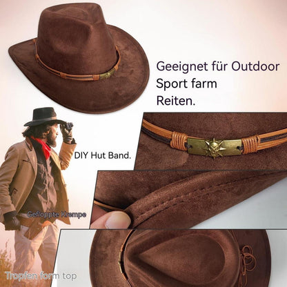 Cowboyhut Damen Herren - Westernhut mit Seildeko in Lederoptik