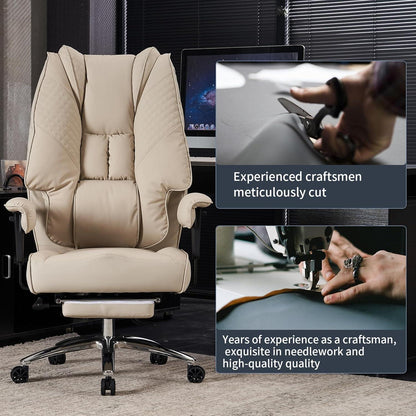 Ergonomischer Bürostuhl mit Hoher Rückenlehne und Breitem Sitz - BEIGE