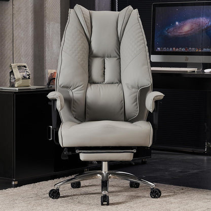 Bürostuhl Ergonomisch Hohe Rückenlehne Verstellbar PU Leder HELLGRAU