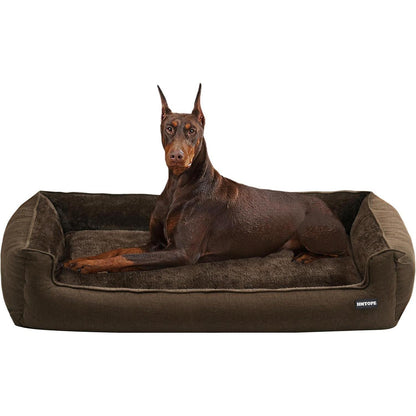 Hundebett mit erhöhtem Rand, abnehmbar & waschbar, Braun