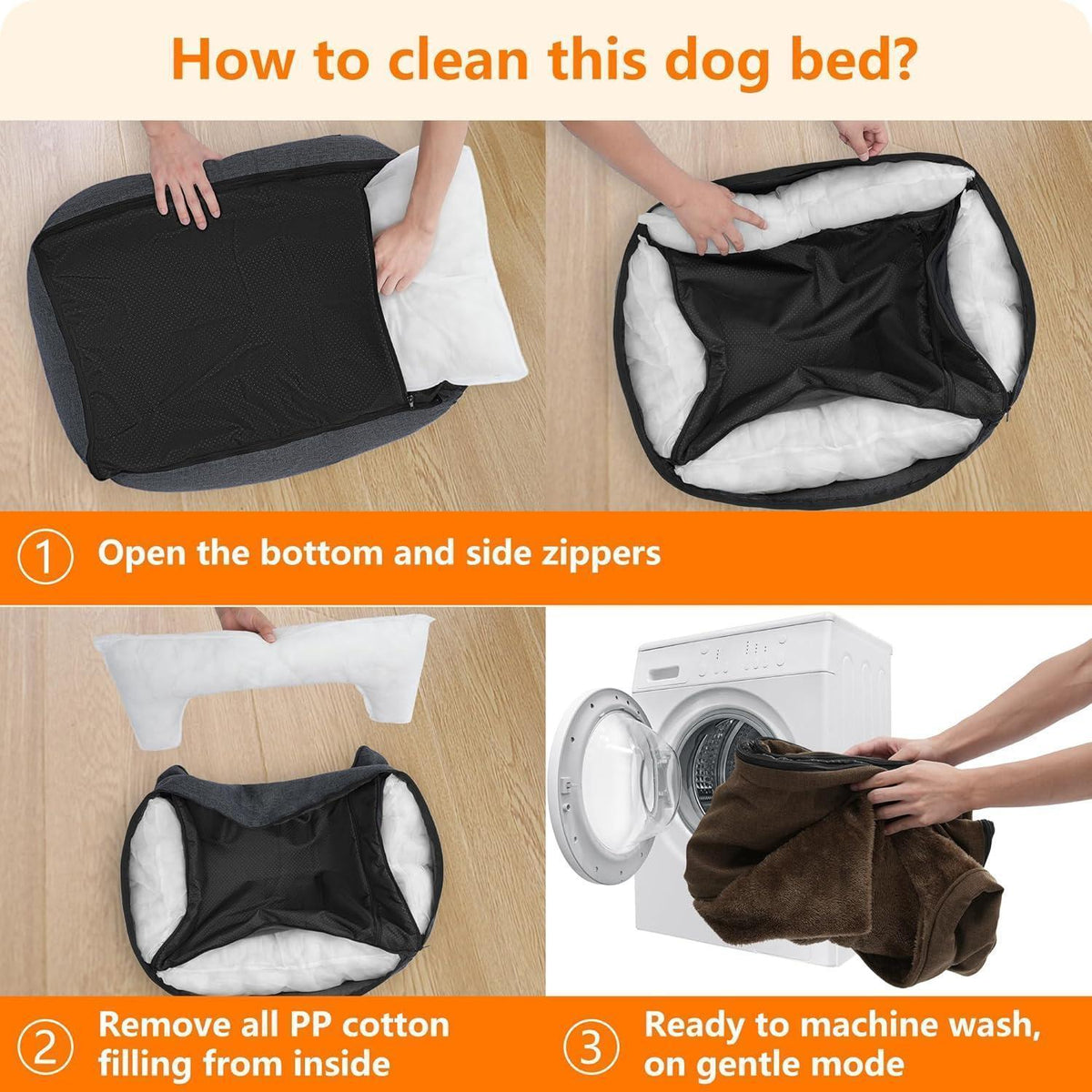 Hundebett mit erhöhtem Rand, abnehmbar & waschbar, Braun