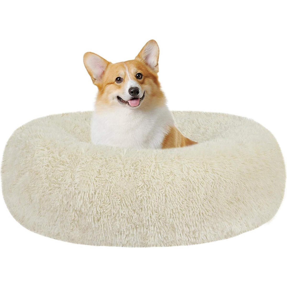 Orthopädisches Hundebett rund, kuschelig, waschbar, 70 cm Ø, Beige