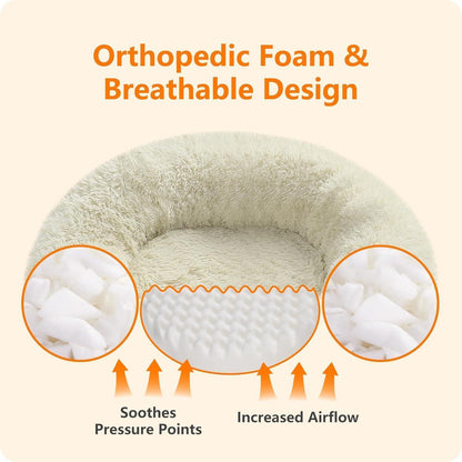 Orthopädisches Hundebett rund, kuschelig, waschbar, 70 cm Ø, Beige