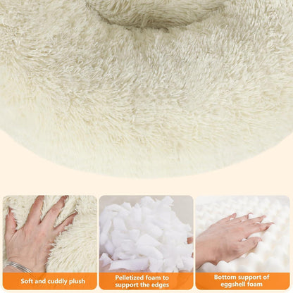 Orthopädisches Hundebett rund, kuschelig, waschbar, 70 cm Ø, Beige