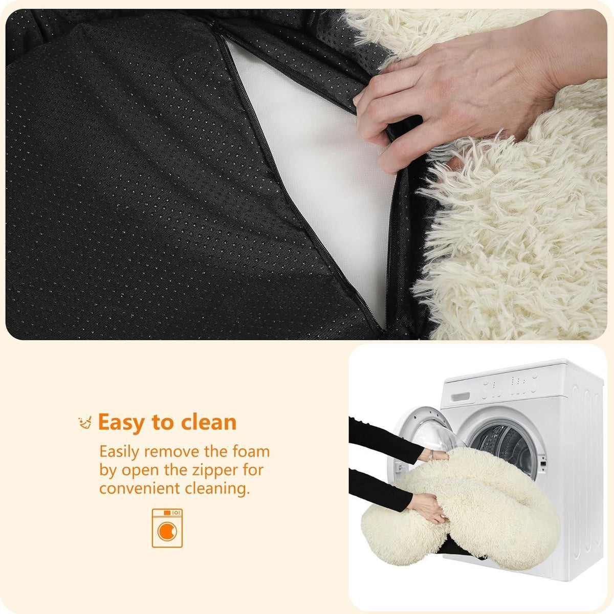 Orthopädisches Hundebett rund, kuschelig, waschbar, 70 cm Ø, Beige