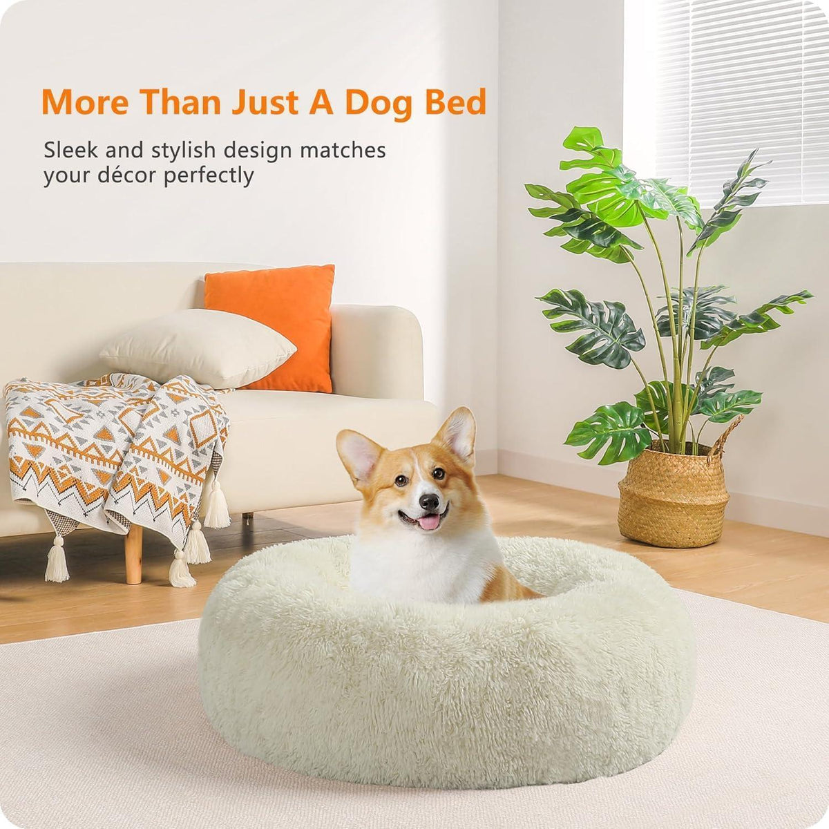 Orthopädisches Hundebett rund, kuschelig, waschbar, 70 cm Ø, Beige