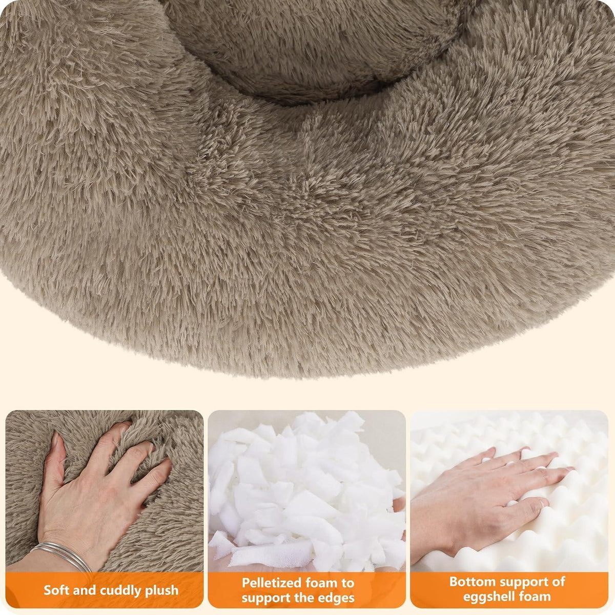 Orthopädisches Hundebett rund, kuschelig, waschbar, 70cm, Kamelbraun