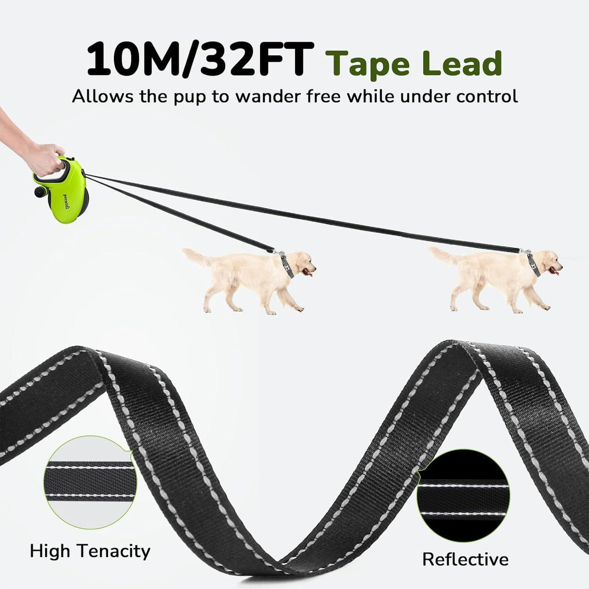Pecute Rollleine 10m für Hunde bis 50kg, Grün