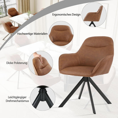 Drehbarer Esszimmerstuhl 6er Set mit Armlehne, Braun
